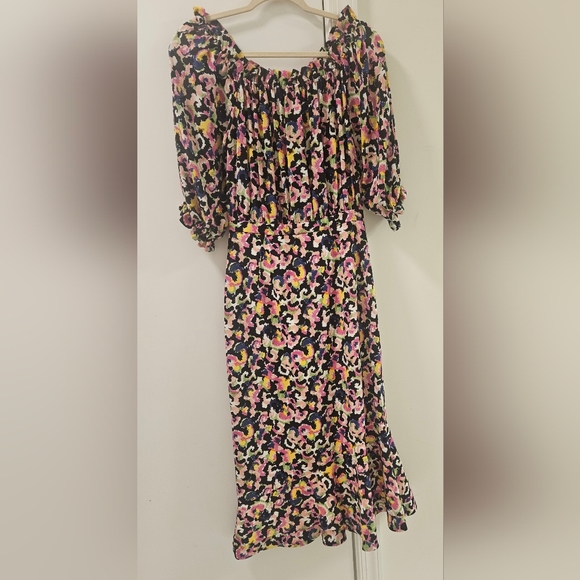 Saloni Multi-Colour Grace Dress Off-Shoulder Midi Dress Size 2 - Picture 4 of 14